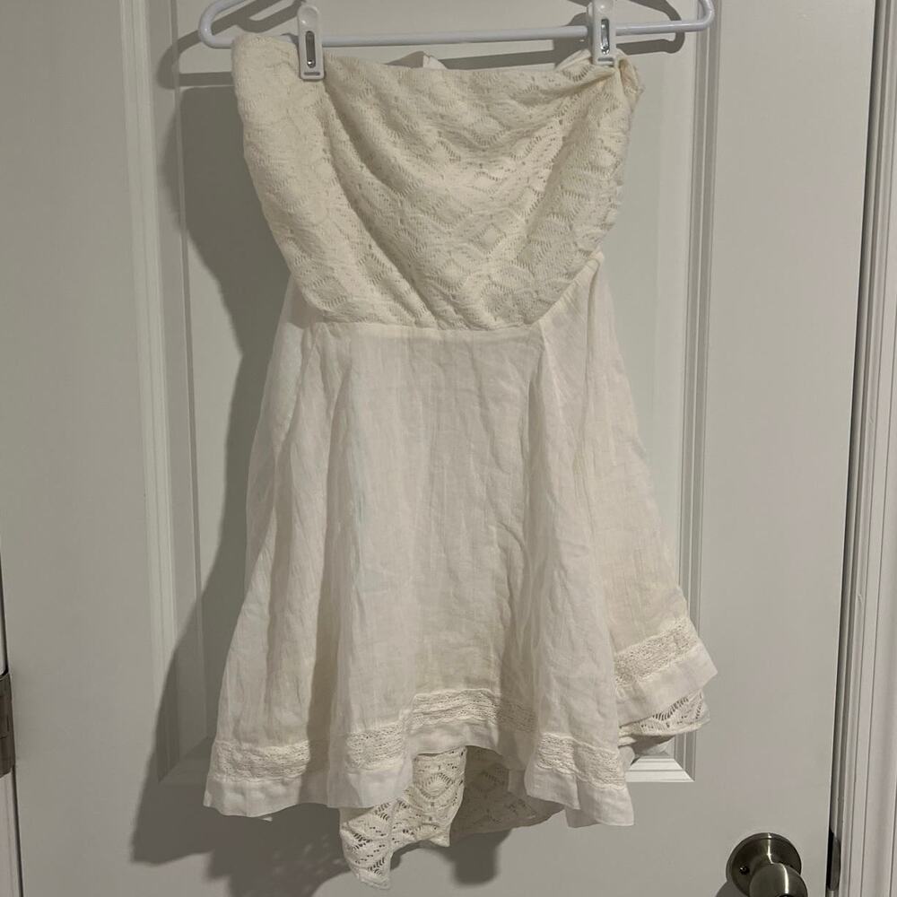 Free People Cream Strapless Lace Mini Dress